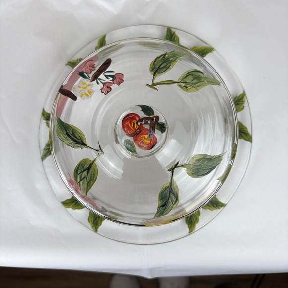 Hand-Painted Fruit Glass Cheese Dome & Plate • Cottage Garden Serveware - Picture 5 of 11